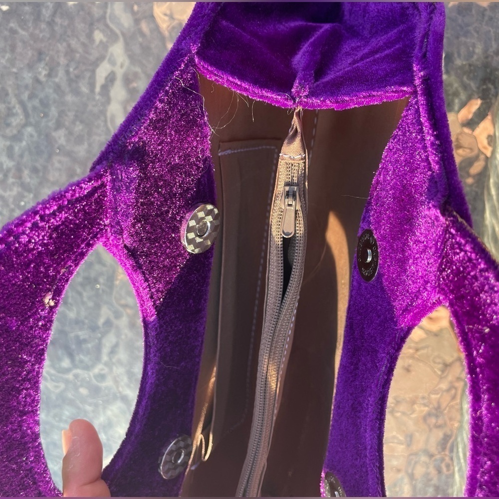 Purple Velvet Clutch with Embellished Brooch - Picture 10 of 12